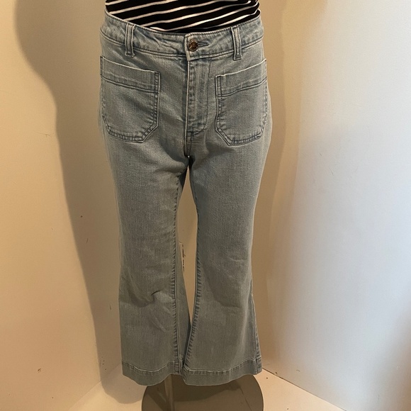 Halston jeans cropped wide leg pocket detail cotton blue size 4 - Picture 1 of 6